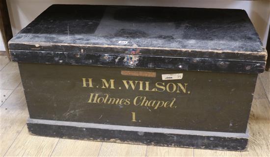 A painted pine chest, H M Wilson, Holmes Chapel, W.95cm